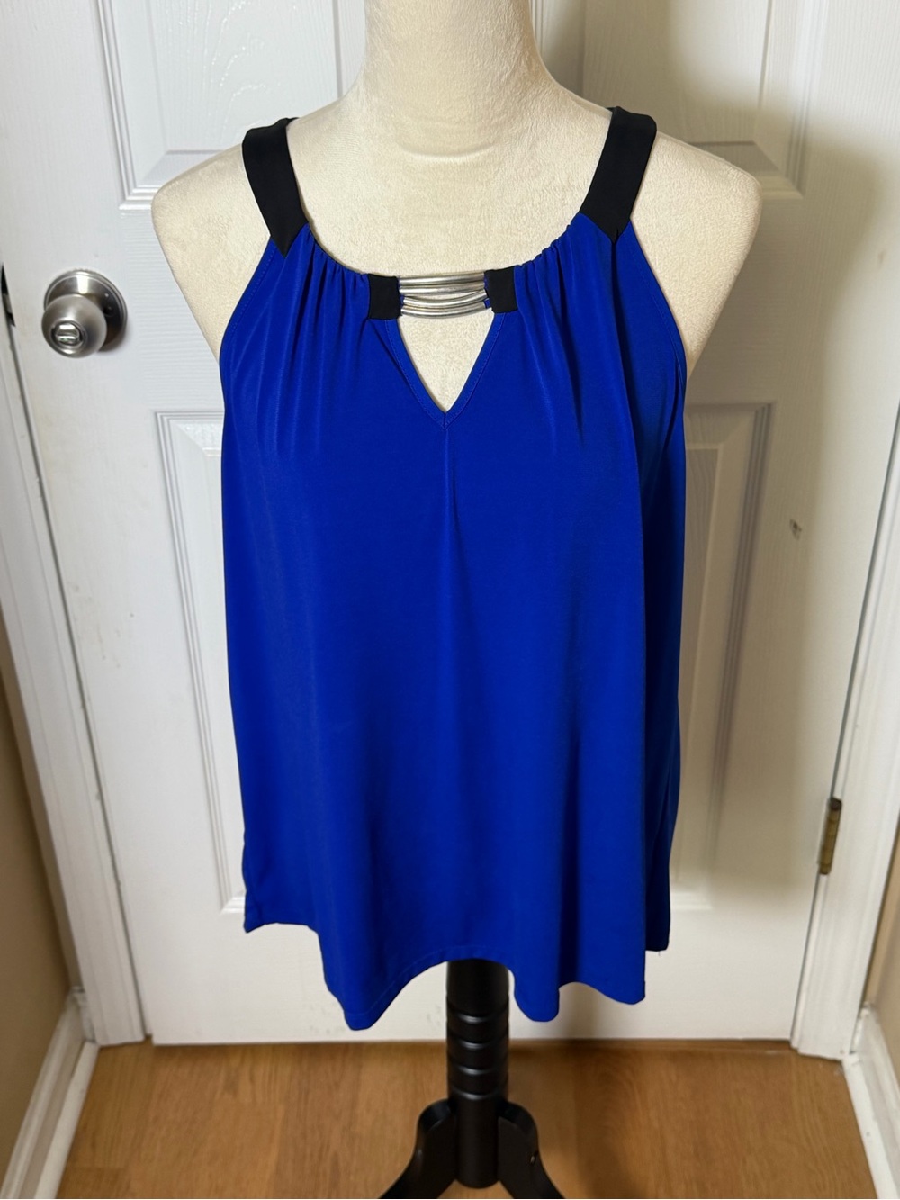 Sleeveless Royal Blue Halter Camisole with Silver Ring Detail Blouse M